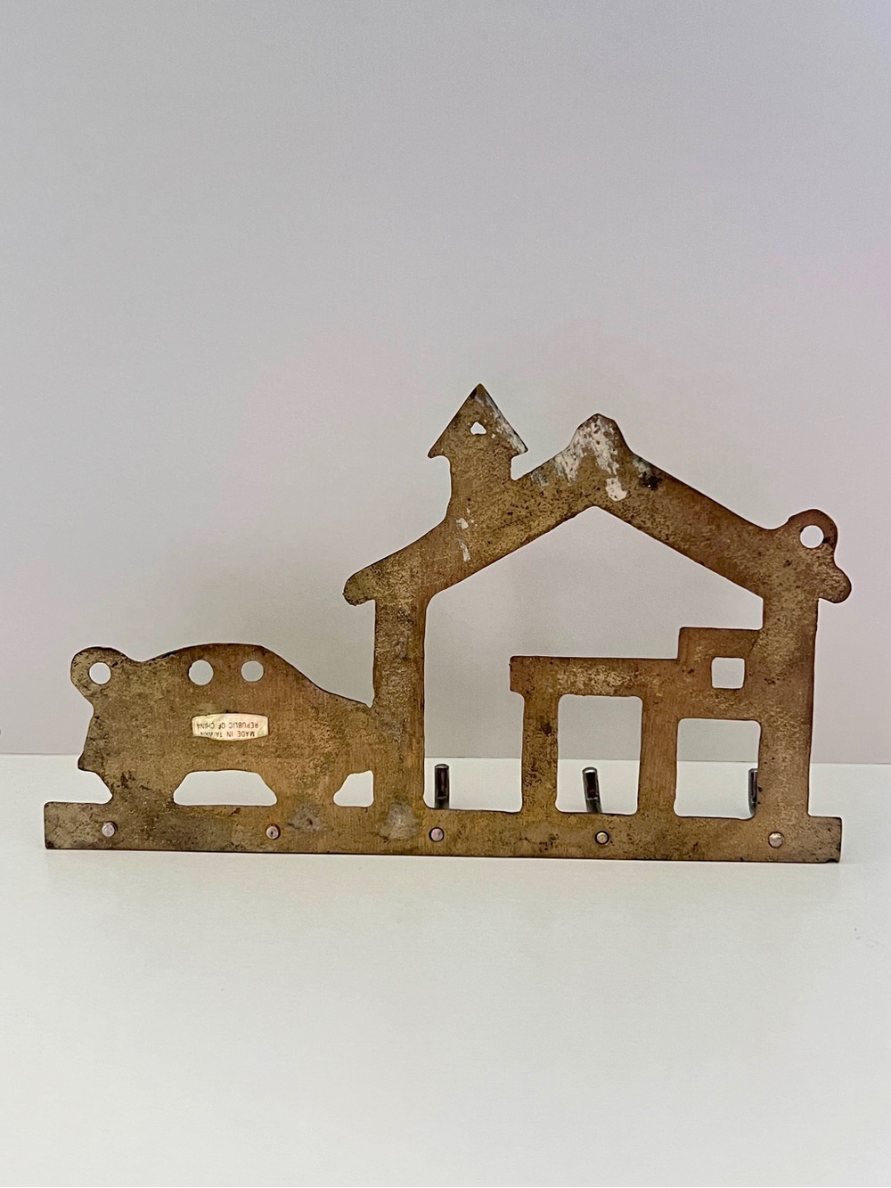 Vintage Brass Wall-Mounted Key Hook Rack Hanger Unpolished Patina MCM Taiwan - Picture 2 of 4